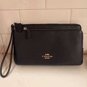 Coach Navy Double Zip Wallet